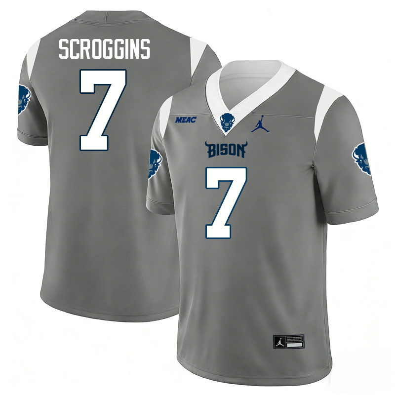 Howard Bison #7 Ja'Shawn Scroggins College Football Jerseys,Uniforms Stitched-Grey